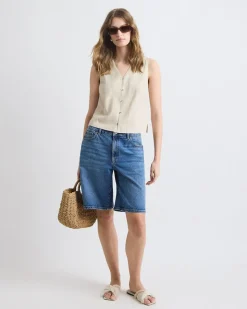 Solid Sleeveless Linen-Blend Blouse