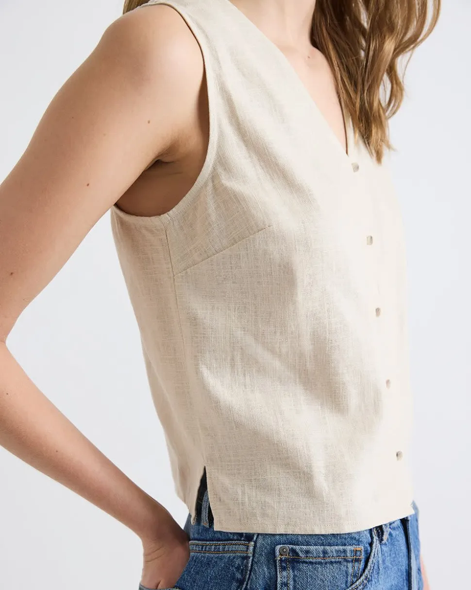 Solid Sleeveless Linen-Blend Blouse