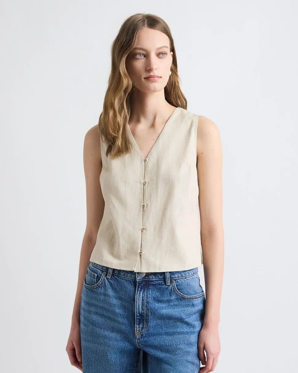 Solid Sleeveless Linen-Blend Blouse