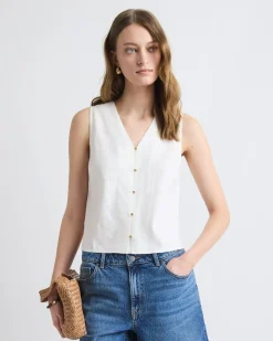 Solid Sleeveless Linen-Blend Blouse