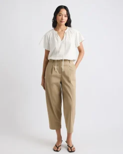 Split-Neck Blouse with Short Flutter Sleeves