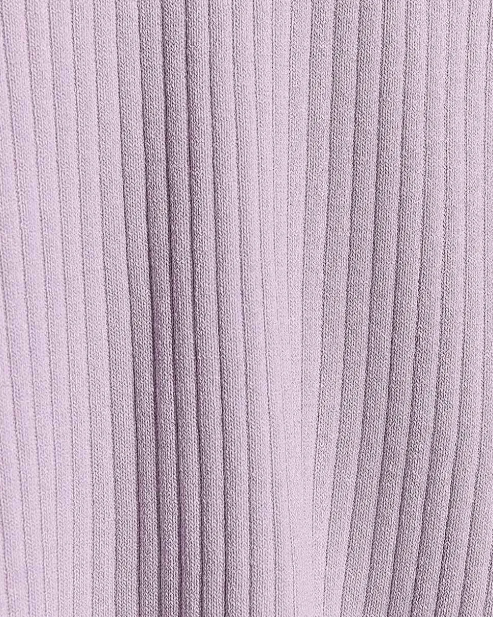 Split-Neck Elbow-Sleeve Ribbed Sweater