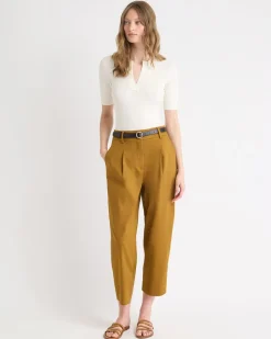 Split-Neck Elbow-Sleeve Ribbed Sweater