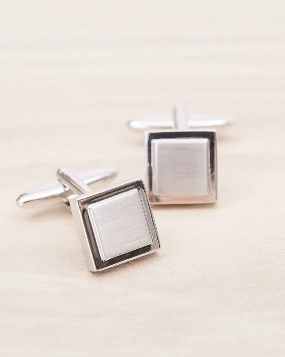 Square Matte Silver Cuff Links