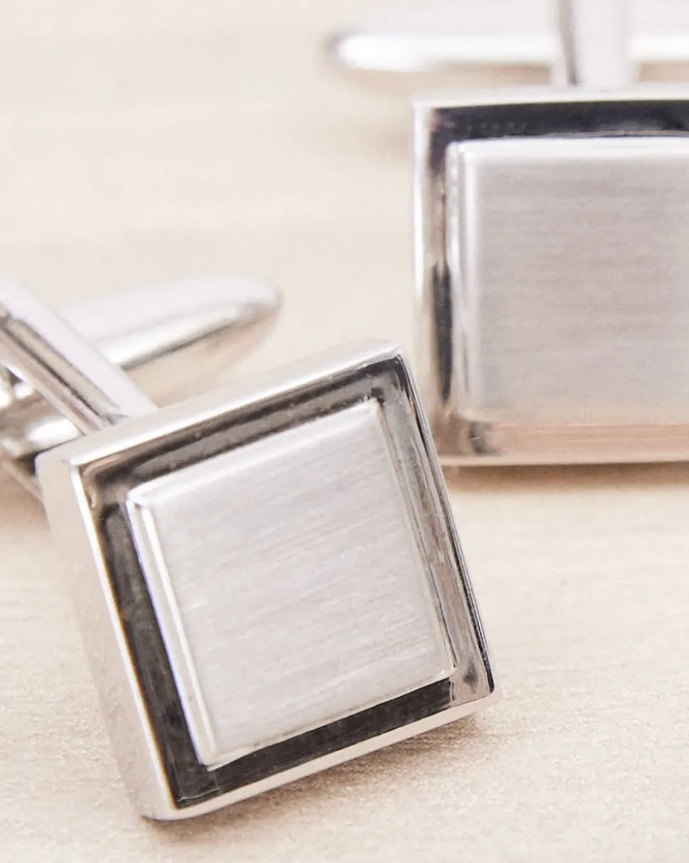 Square Matte Silver Cuff Links