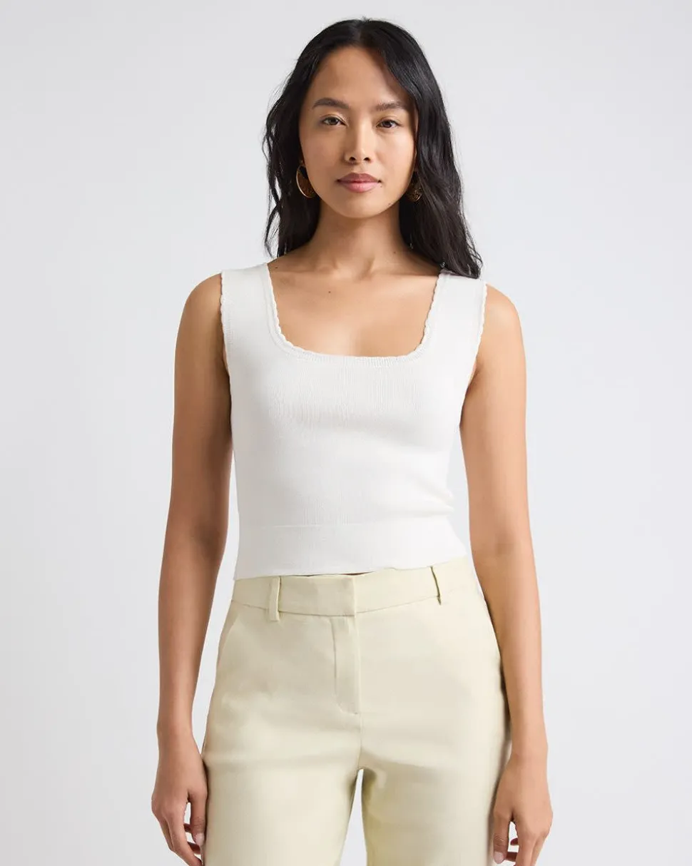 Square-Neck Fitted Textured Tank