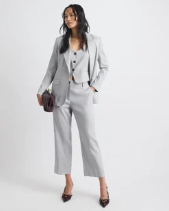 Straight-Leg Mid-Rise Grey-Linen Ankle Pant