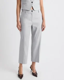 Straight-Leg Mid-Rise Grey-Linen Ankle Pant
