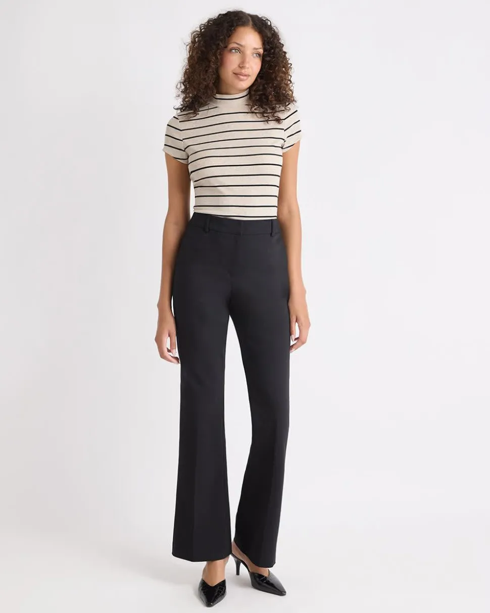 Striped Cap-Sleeve Mock-Neck Top
