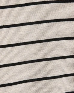 Striped Cap-Sleeve Mock-Neck Top