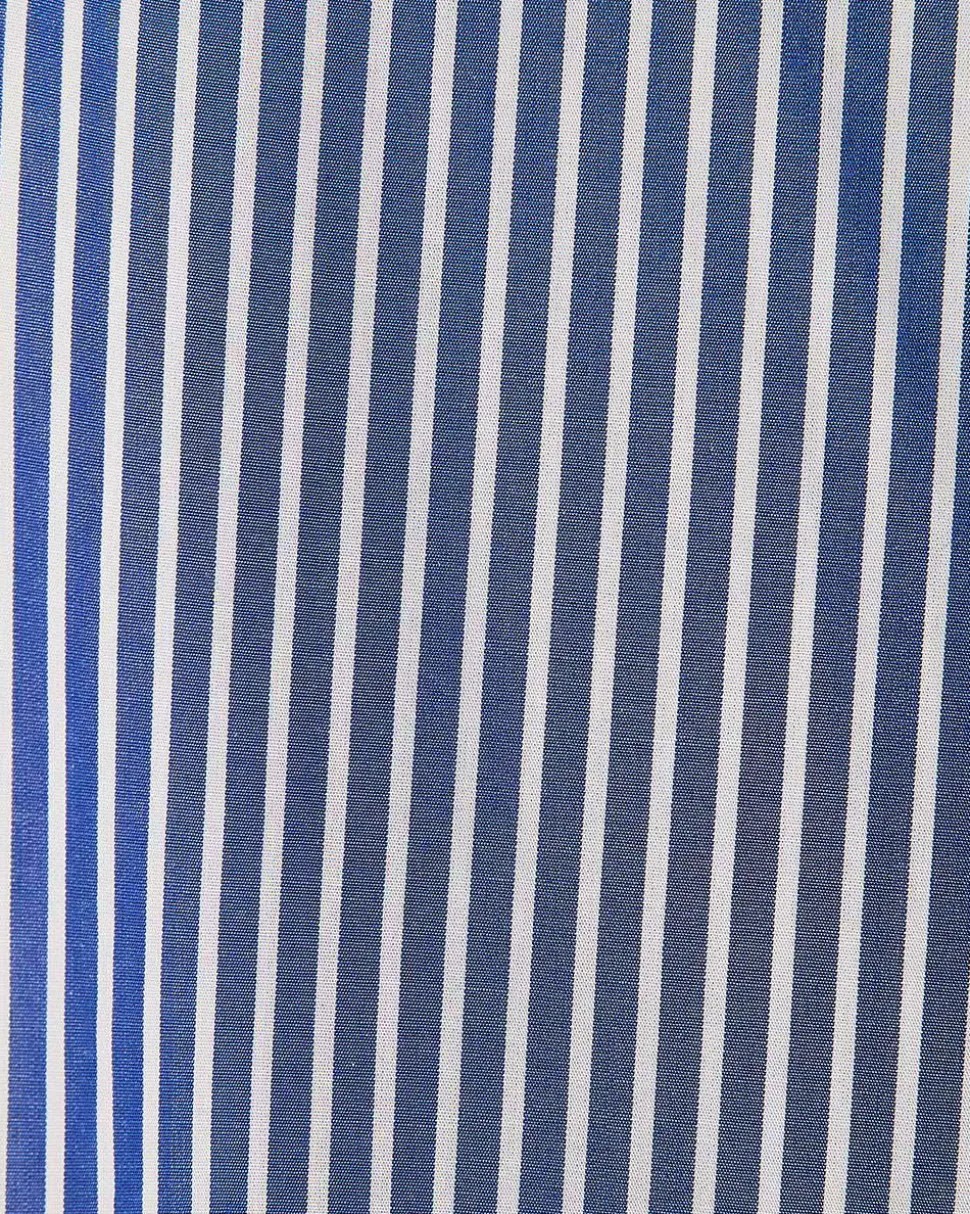 Striped Extended-Sleeve Poplin Bib Blouse with Shirt Collar