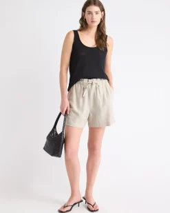 Striped High-Rise Linen-Blend Short