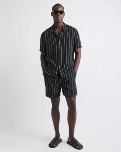 Striped Linen Short with Elastic Waistband