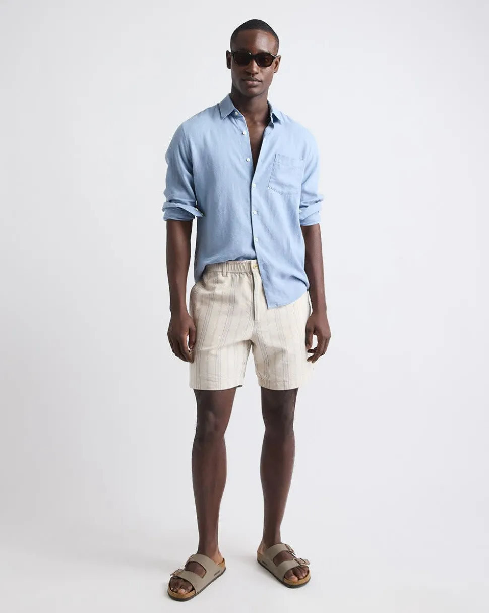 Striped Linen-Blend Short with Elastic Waistband