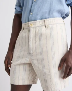 Striped Linen-Blend Short with Elastic Waistband