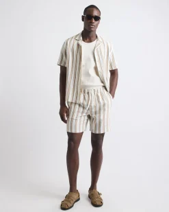 Striped Linen-Blend Short with Elastic Waistband