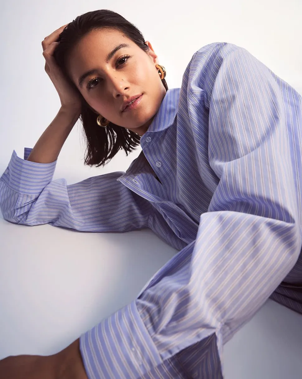 Striped Long-Sleeve Buttoned-Down Poplin Blouse