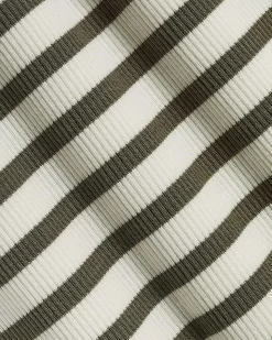 Striped Long-Sleeve Crew-Neck Ribbed Buttoned-Down Top