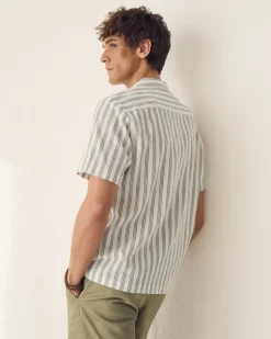 Striped Regular-Fit Short-Sleeve Cotton Shirt with Camp Collar