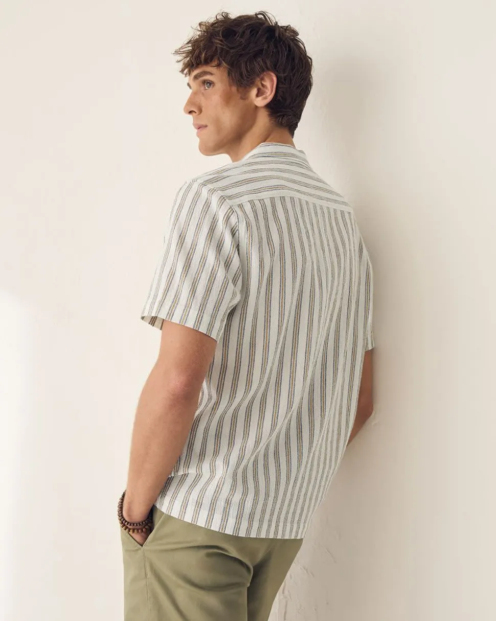 Striped Regular-Fit Short-Sleeve Cotton Shirt with Camp Collar