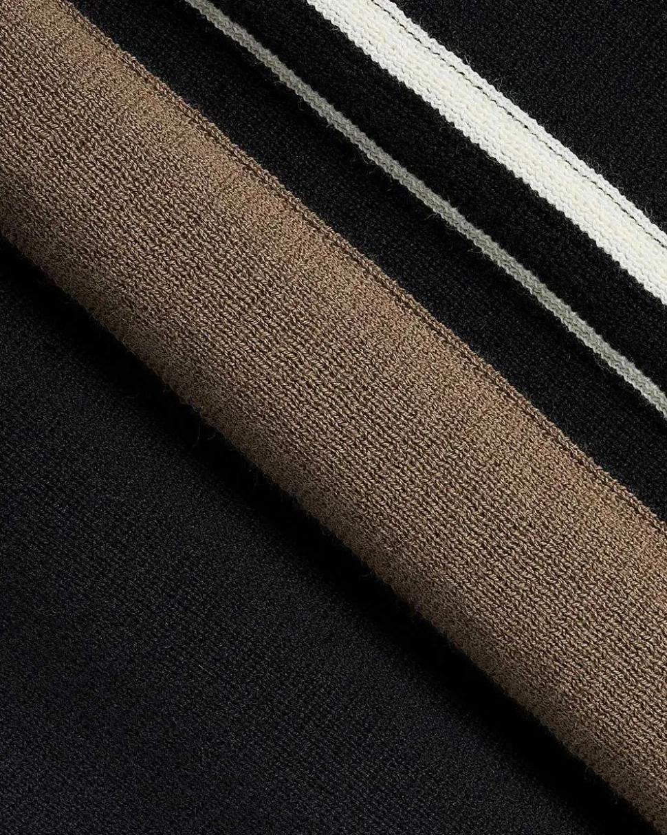 Striped Short-Sleeve Buttoned-Down Sweater with Shirt Collar
