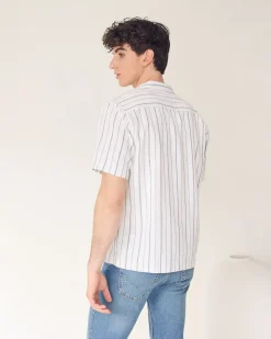 Striped Short-Sleeve Camp-Collar Textured Shirt