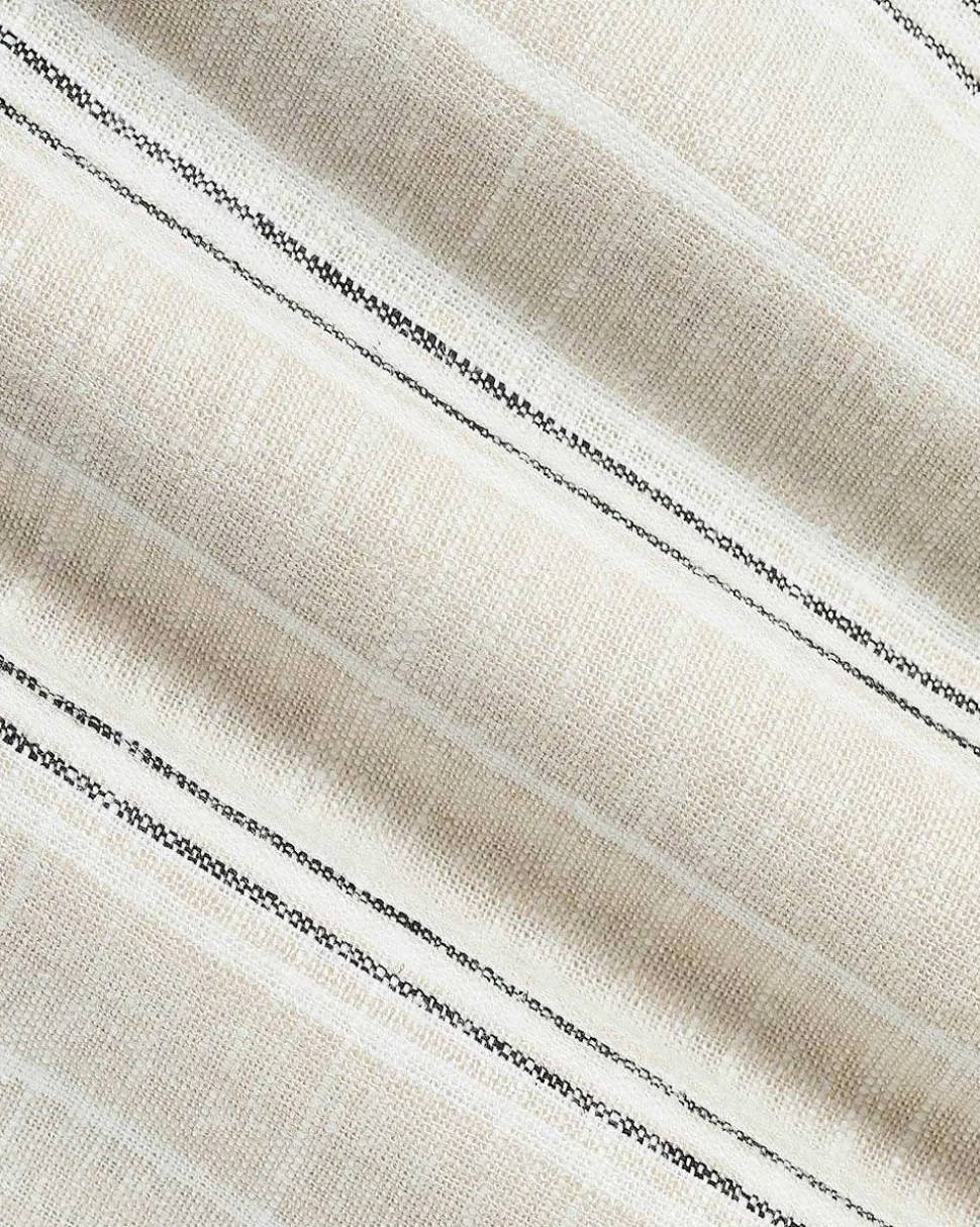 Striped Short-Sleeve Linen-Blend Midi Dress with Shirt Collar