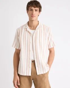 Striped Short-Sleeve Shirt with Camp Collar