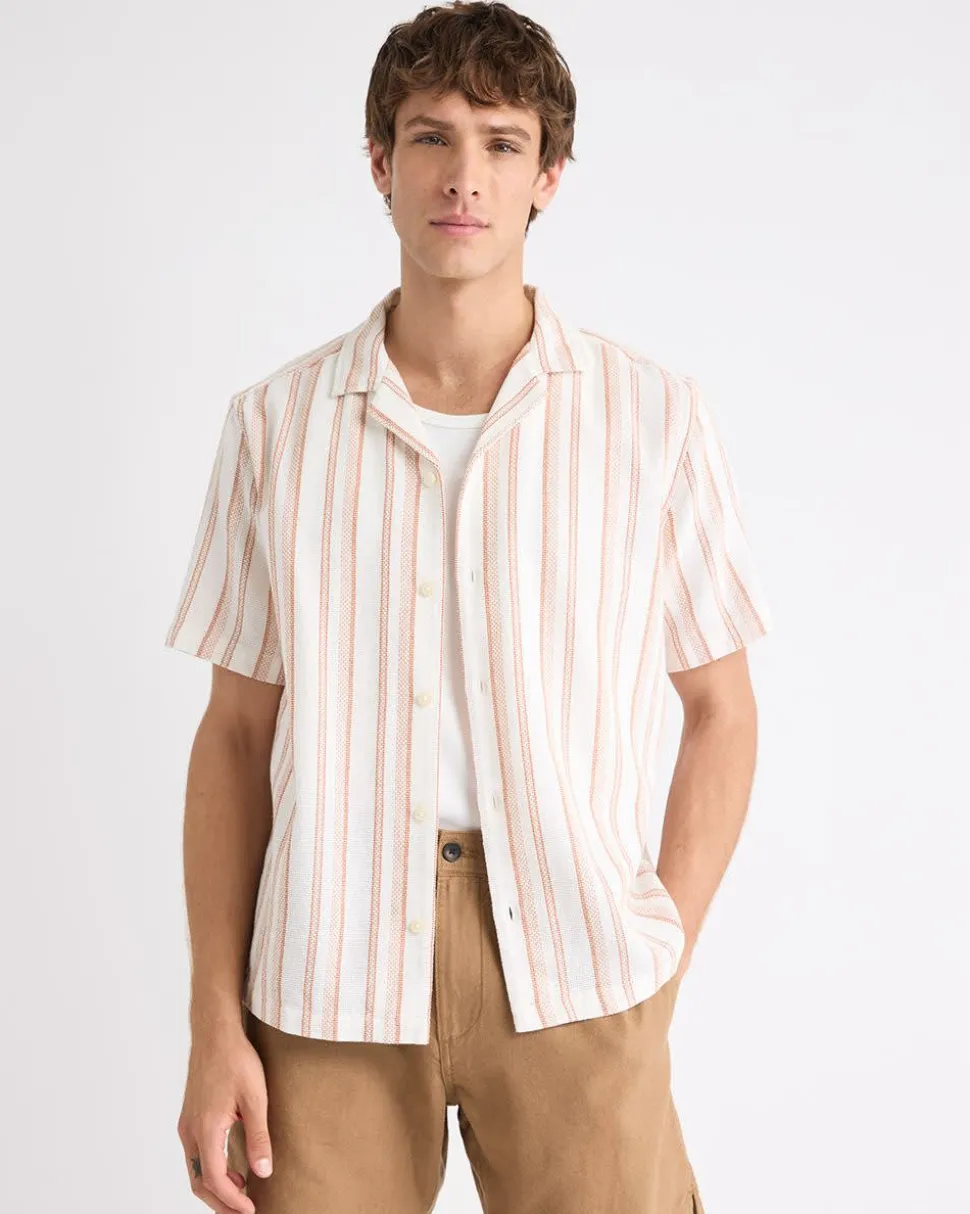 Striped Short-Sleeve Shirt with Camp Collar