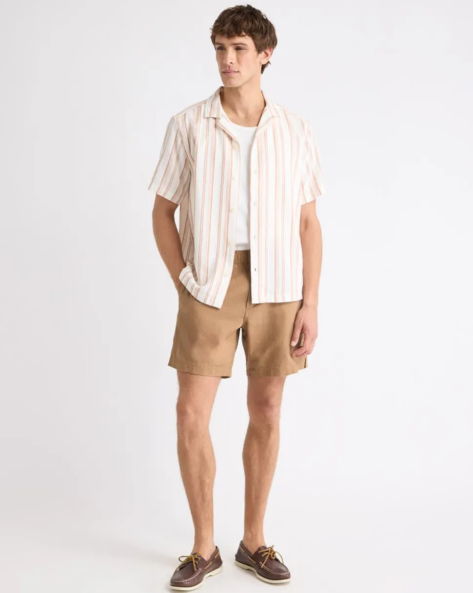 Striped Short-Sleeve Shirt with Camp Collar