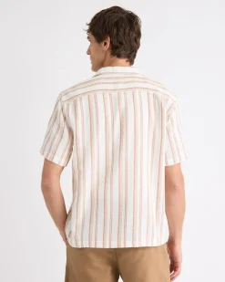 Striped Short-Sleeve Shirt with Camp Collar