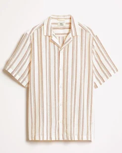 Striped Short-Sleeve Shirt with Camp Collar