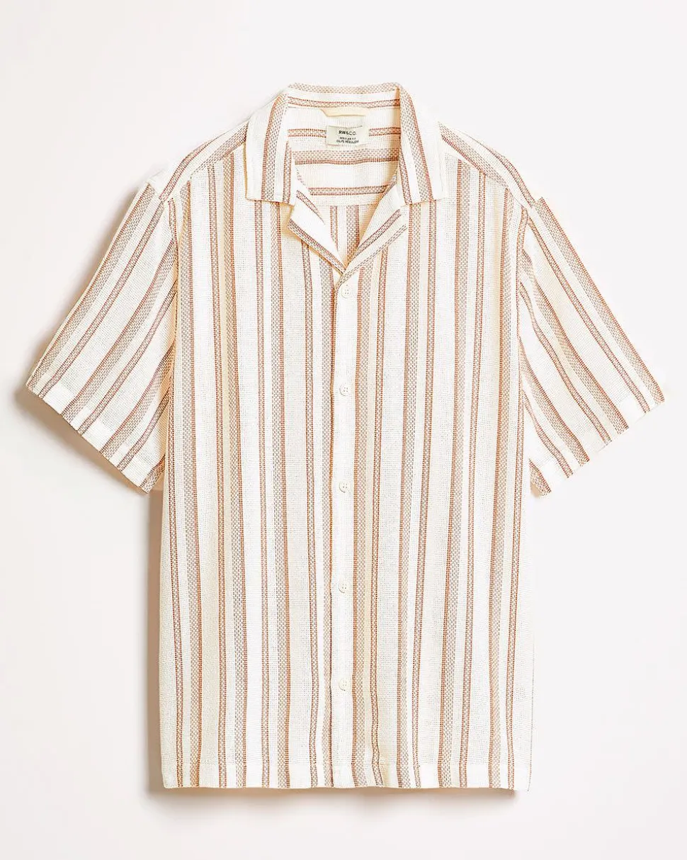 Striped Short-Sleeve Shirt with Camp Collar