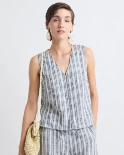 Striped Sleeveless Linen-Blend Blouse