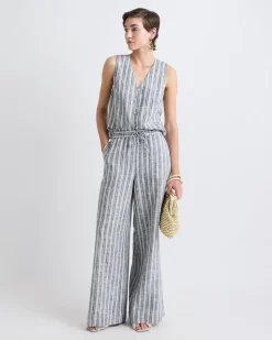 Striped Sleeveless Linen-Blend Blouse