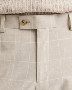 Tailored-Fit Checkered Taupe Suit Pant
