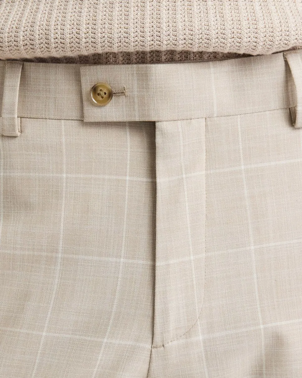 Tailored-Fit Checkered Taupe Suit Pant