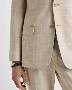 Tailored-Fit Checkered Taupe Suit Blazer