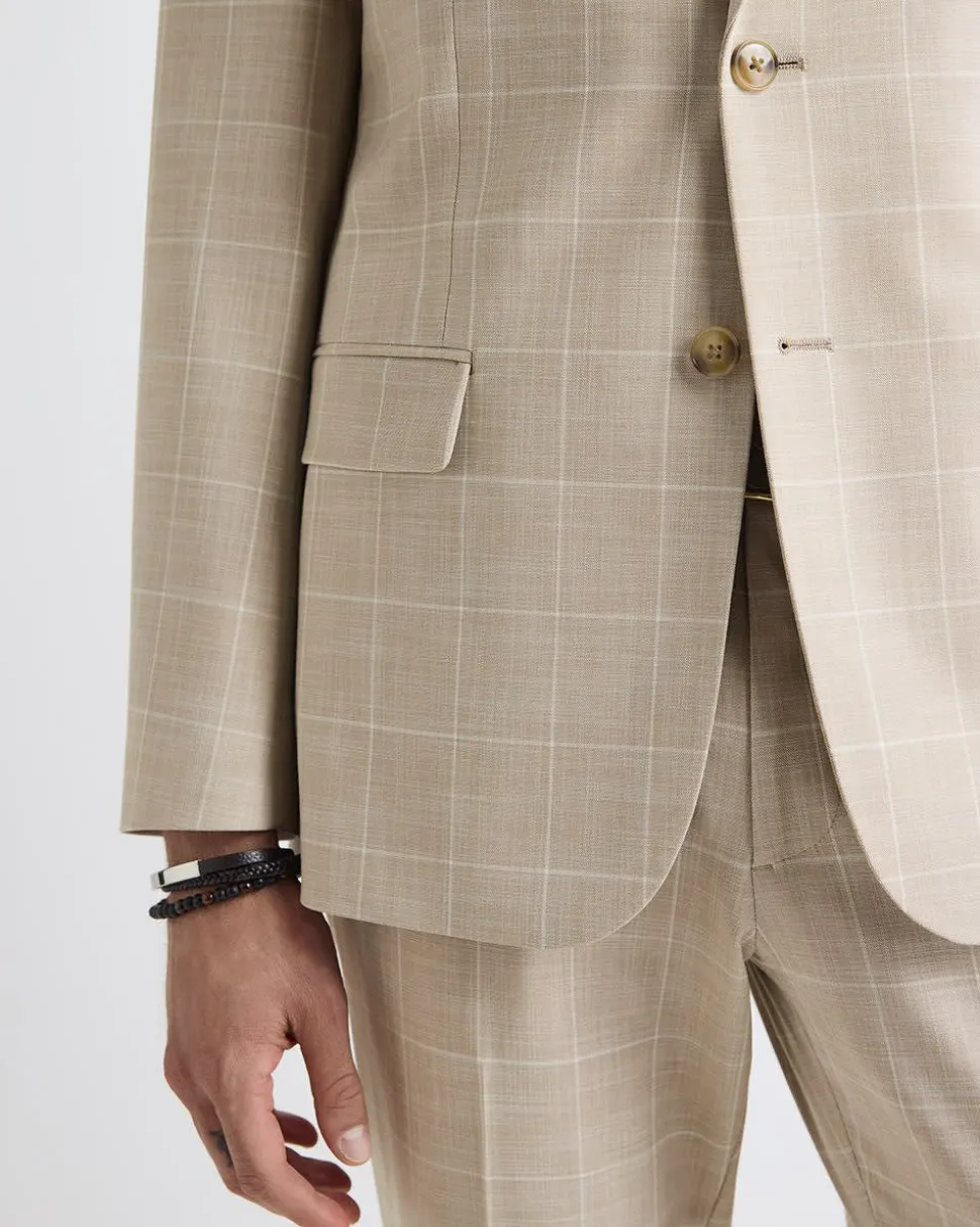 Tailored-Fit Checkered Taupe Suit Blazer