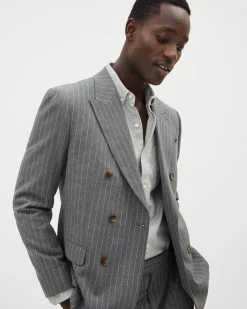 Tailored-Fit Double-Breasted Striped Suit Blazer