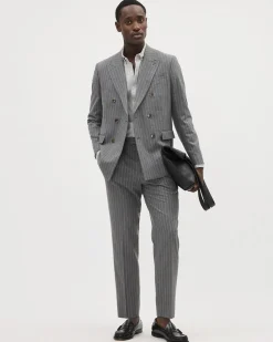 Tailored-Fit Double-Breasted Striped Suit Blazer