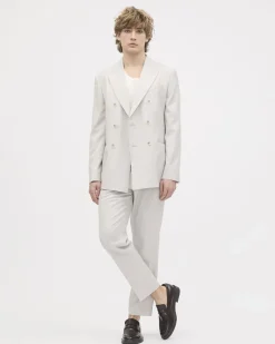Tailored-Fit Double-Breasted Light Grey Suit Blazer