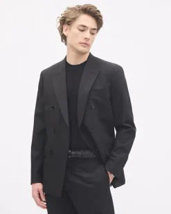 Tailored-Fit Double-Breasted Black Suit Blazer
