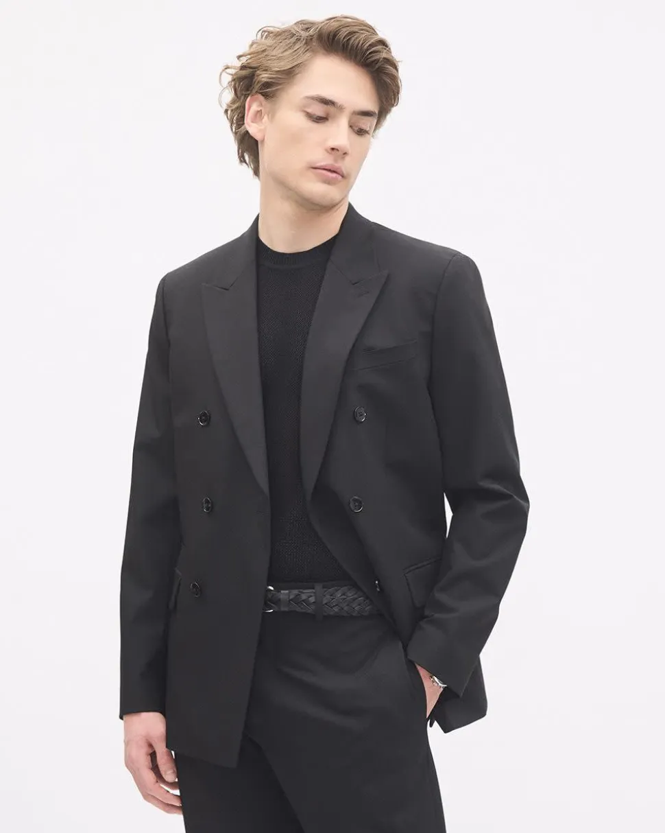 Tailored-Fit Double-Breasted Black Suit Blazer