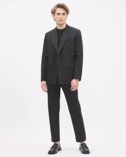 Tailored-Fit Double-Breasted Black Suit Blazer