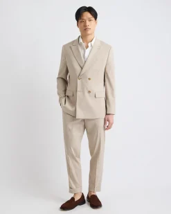 Tailored-Fit Double-Breasted Beige Suit Blazer