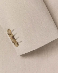 Tailored-Fit Double-Breasted Beige Suit Blazer