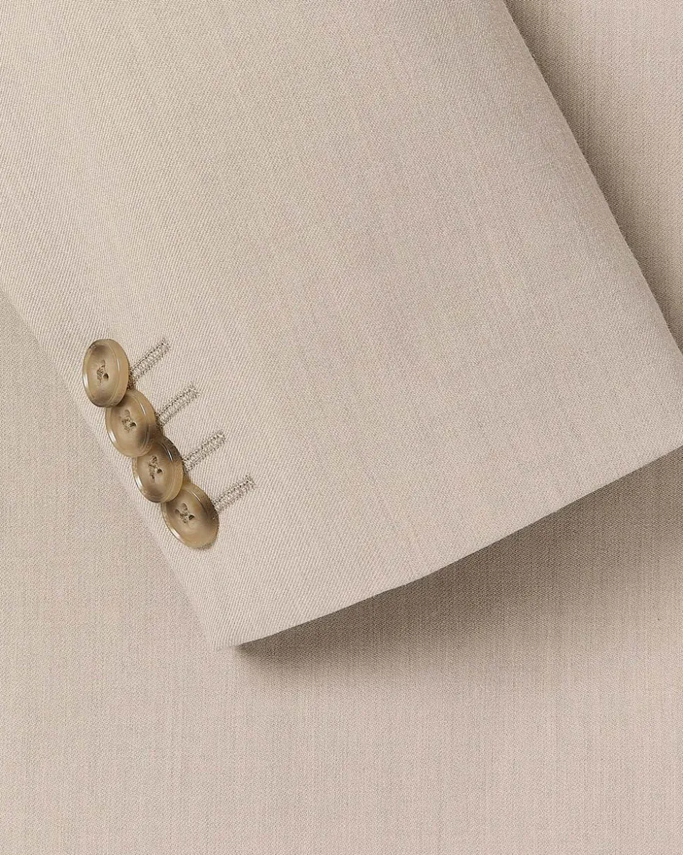 Tailored-Fit Double-Breasted Beige Suit Blazer