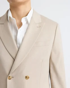 Tailored-Fit Double-Breasted Beige Suit Blazer