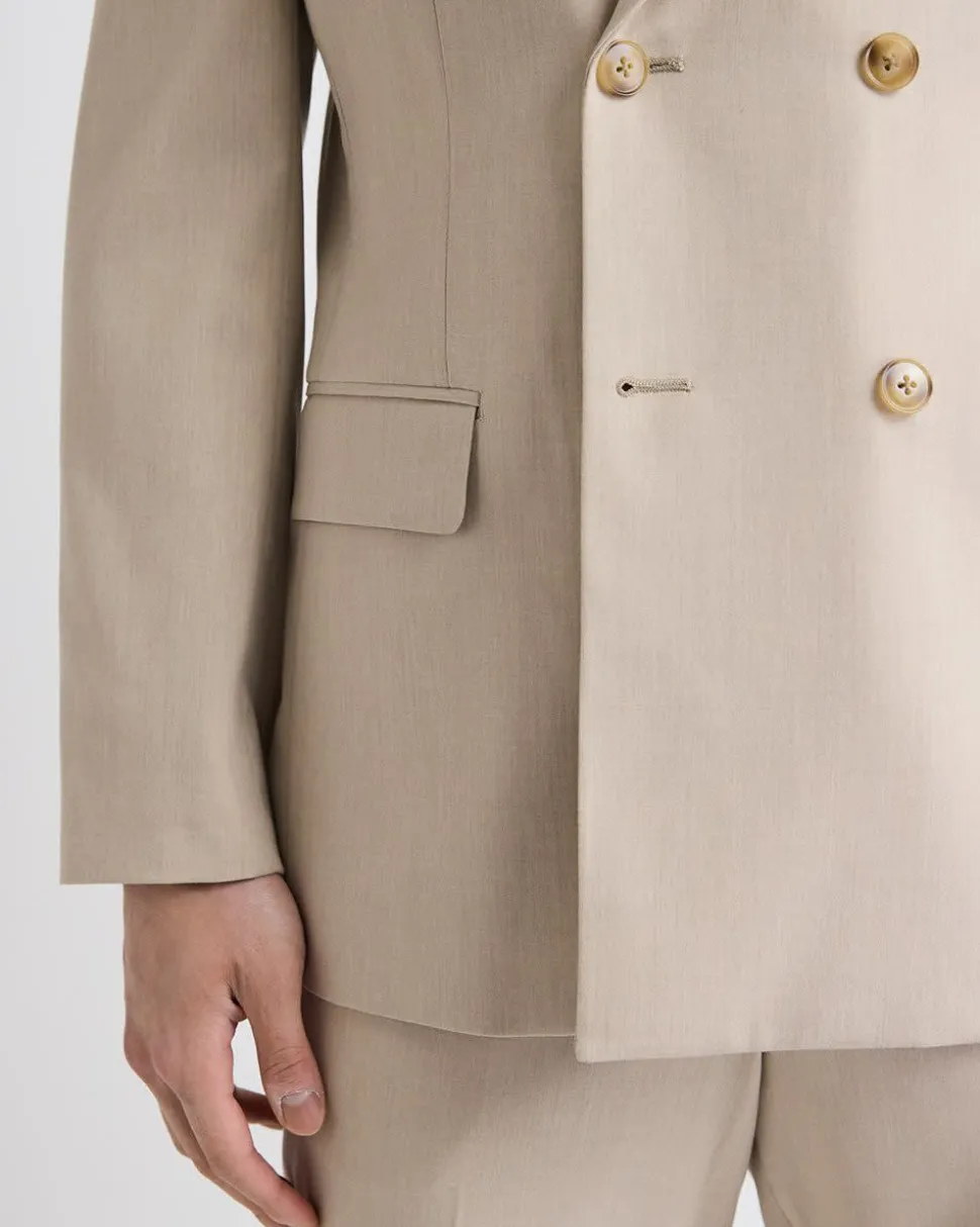 Tailored-Fit Double-Breasted Beige Suit Blazer